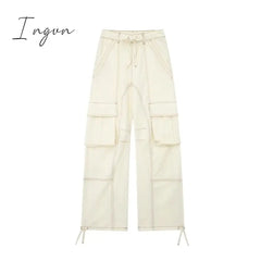 Ingvn - 2023 Cargo Pants for Women Beige Wide Leg Pants Women Summer High Waist Woman Trousers Holiday Casual Baggy Pants Woman