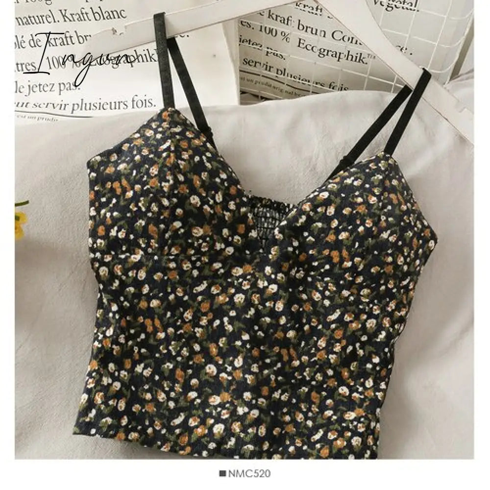 Ingvn - Backless V-Neck Floral Printed Tank Crop Tops