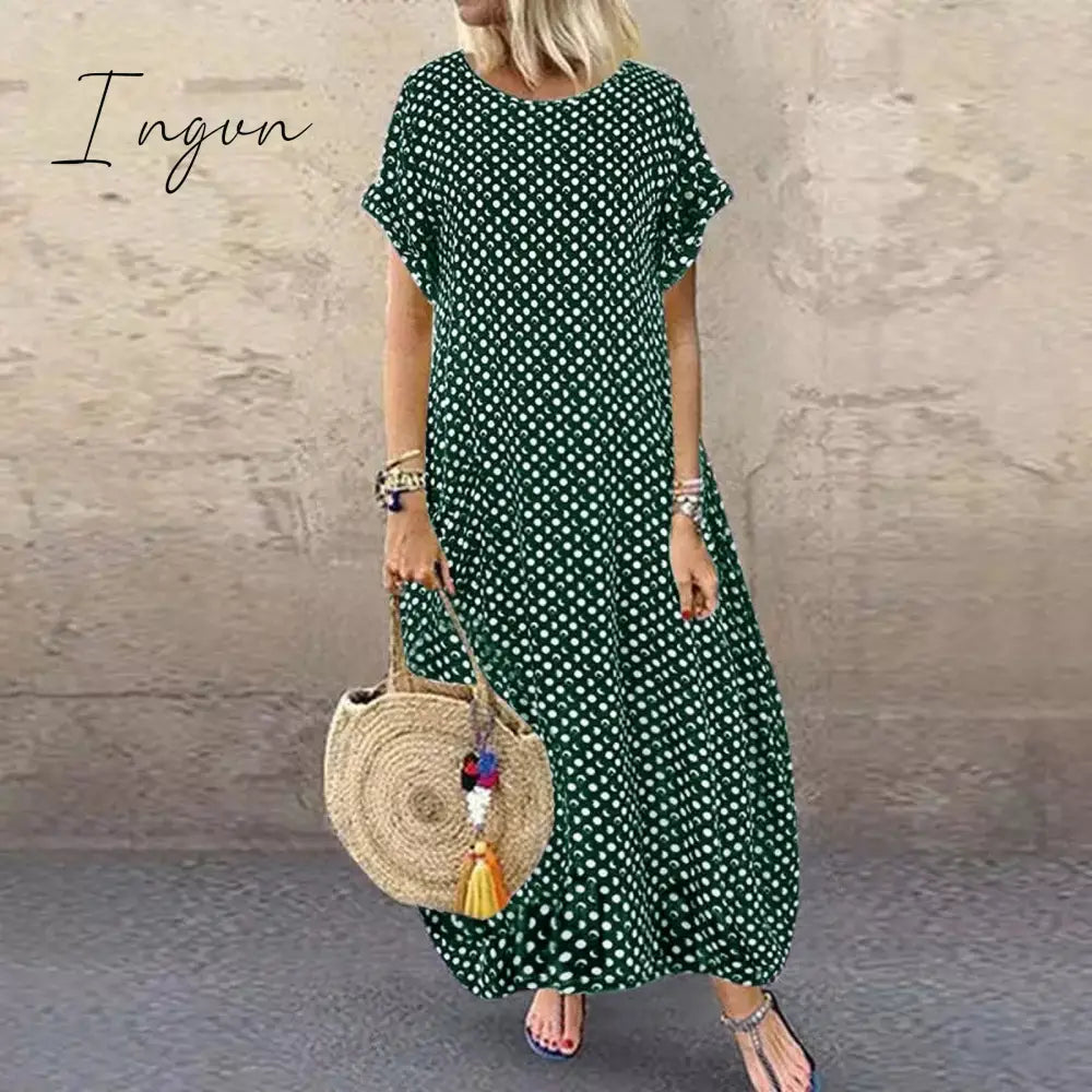 Ingvn - Women Crew Neck Short Sleeve Long Dresses