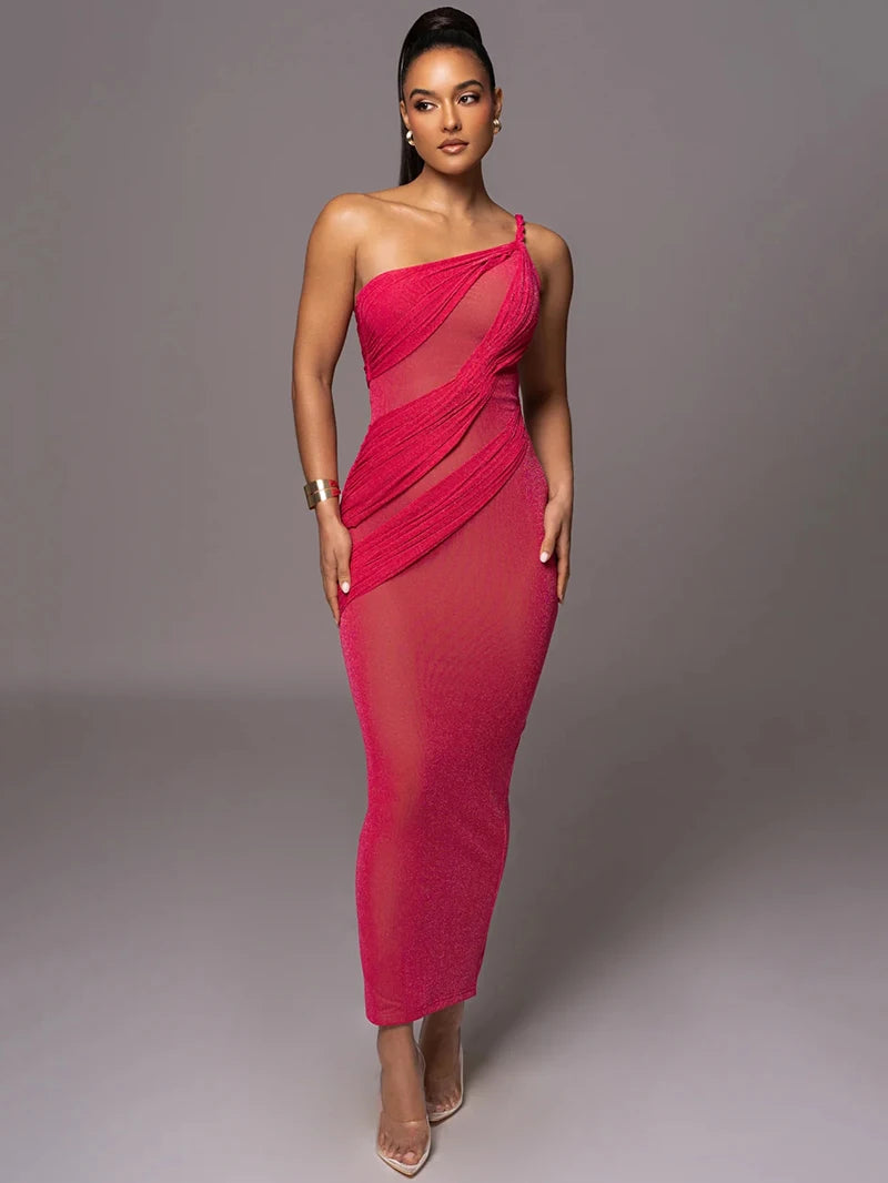 Elegant One Shoulder Sexy Maxi Dress For Women Fashion Off-shoulder Sleeveless Backless Back Split Party Long Dress