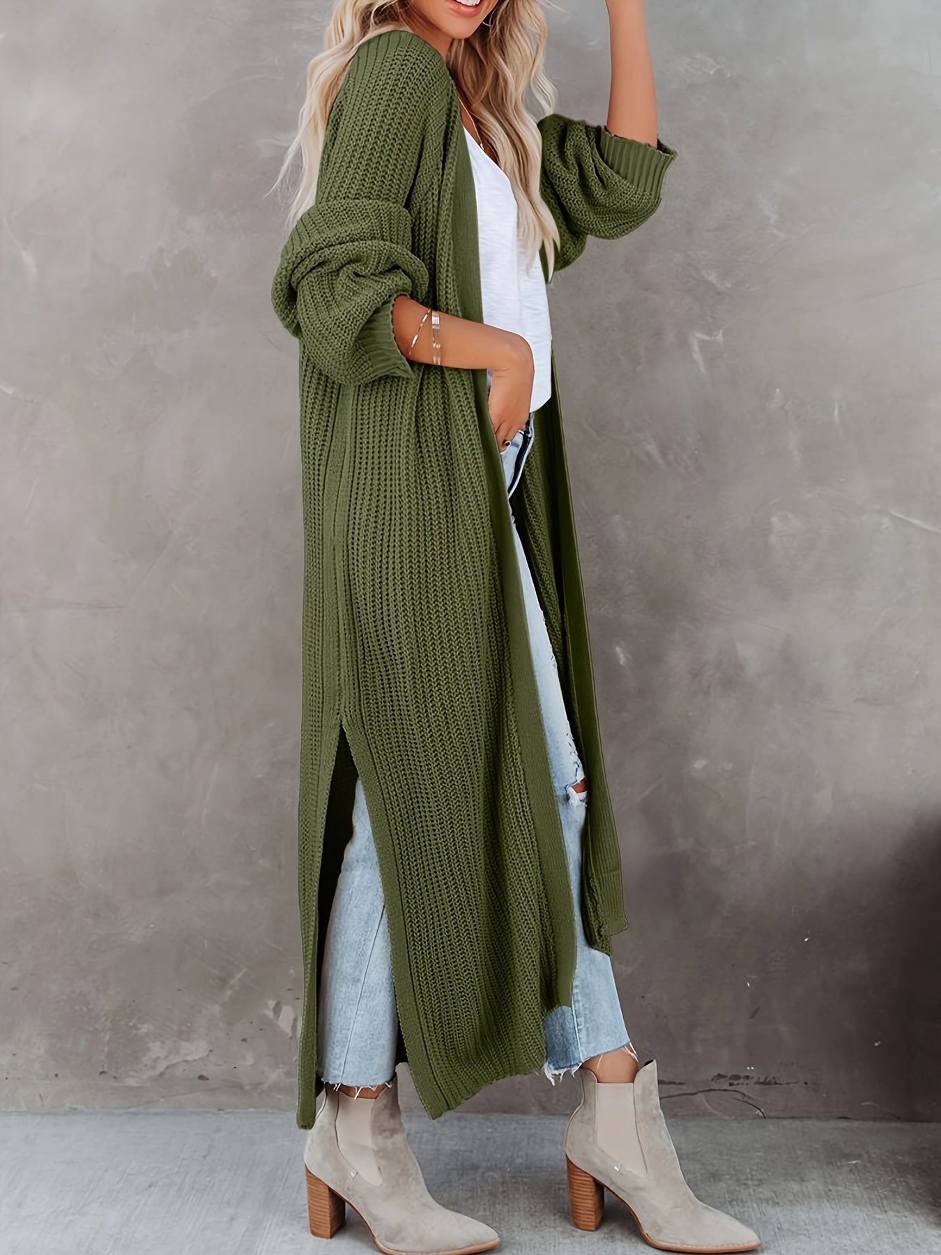 Stylish & Cozy Open Front Cardigan - Long Sleeve, Stretch Knit, Solid Color, Perfect for Autumn/Winter