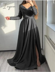 Ingvn - Ladies Elegant Fashion V Neck Party Dinner Dress