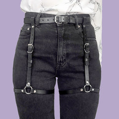 Punk Black Leather Sword Belt Waist Garter Handmade Body Bondage Sexy Leg Suspenders Harness Stockings Belts For Women
