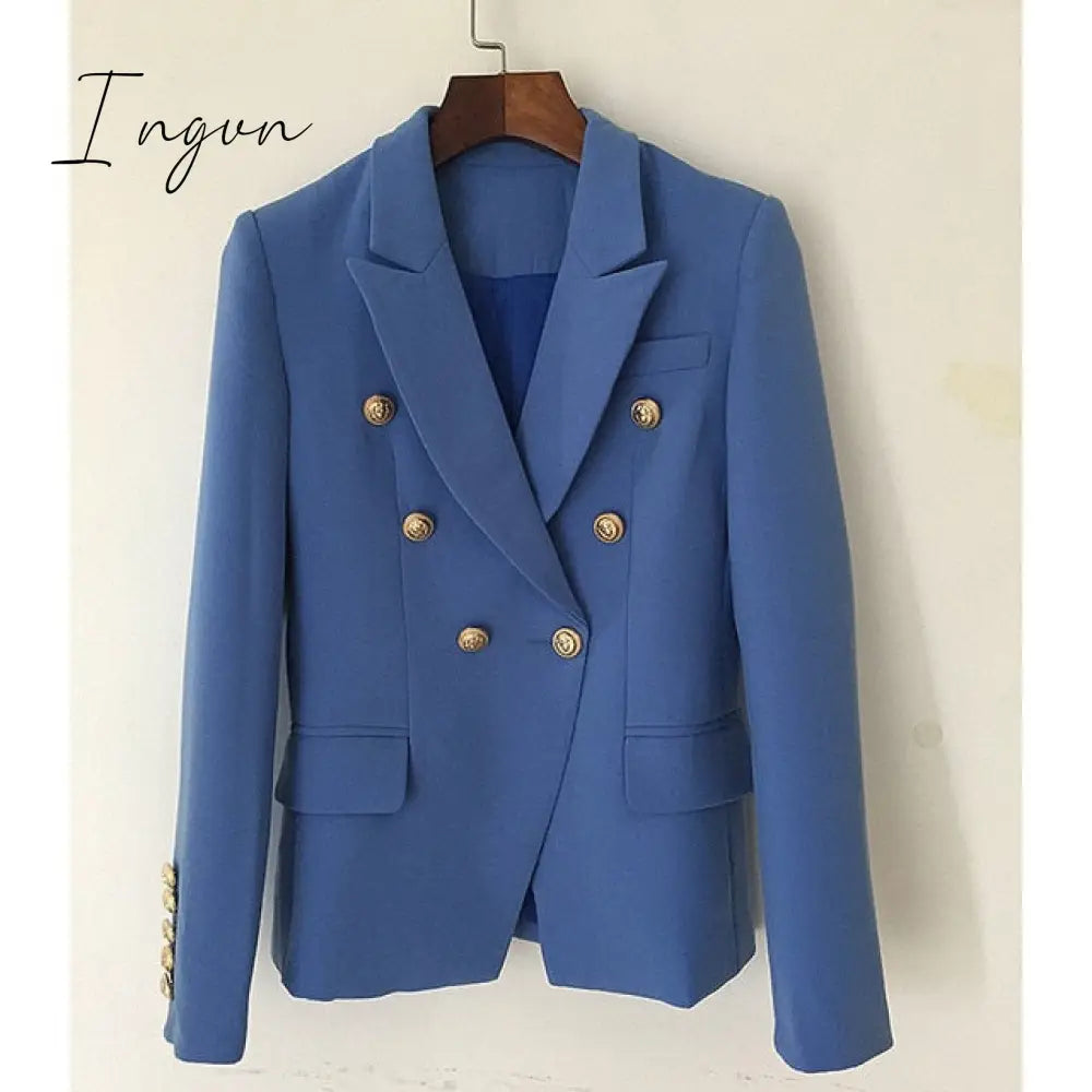 Ingvn - Green Blue Yellow Black White Blazer Women Office Formal Double Breasted Buttons Blazer Plus Big Size Women Blazers Drop Ship