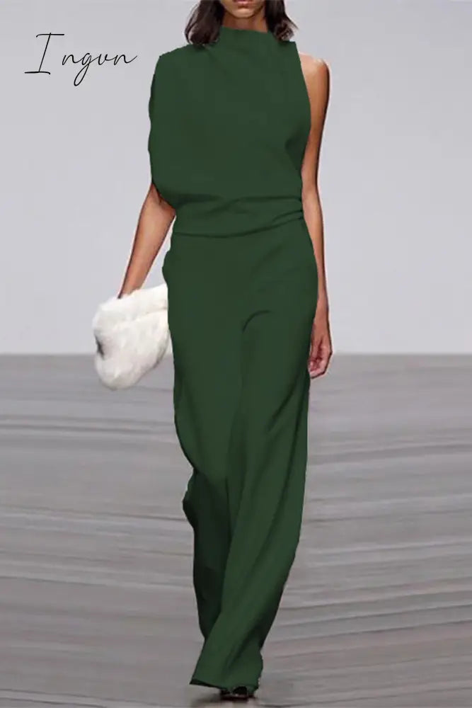 Ingvn - Casual Solid Patchwork Half A Turtleneck Boot Cut Jumpsuits(12 Colors)