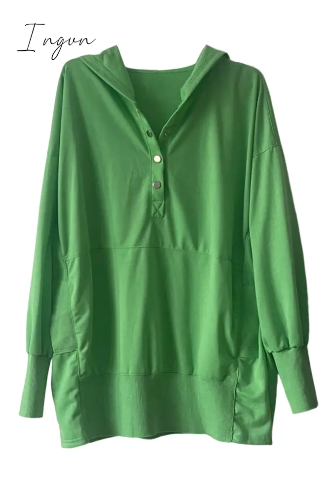 Ingvn - Casual Solid Pocket Buckle Hooded Collar Tops(14 colors)