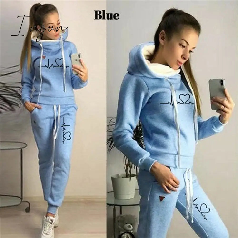 Ingvn - Two Piece Sets Casual Tracksuit Women Hooded Pullover Hoodies and Pants Suit Outfits Female Sweatshirts Autumn Spring Tracksuits