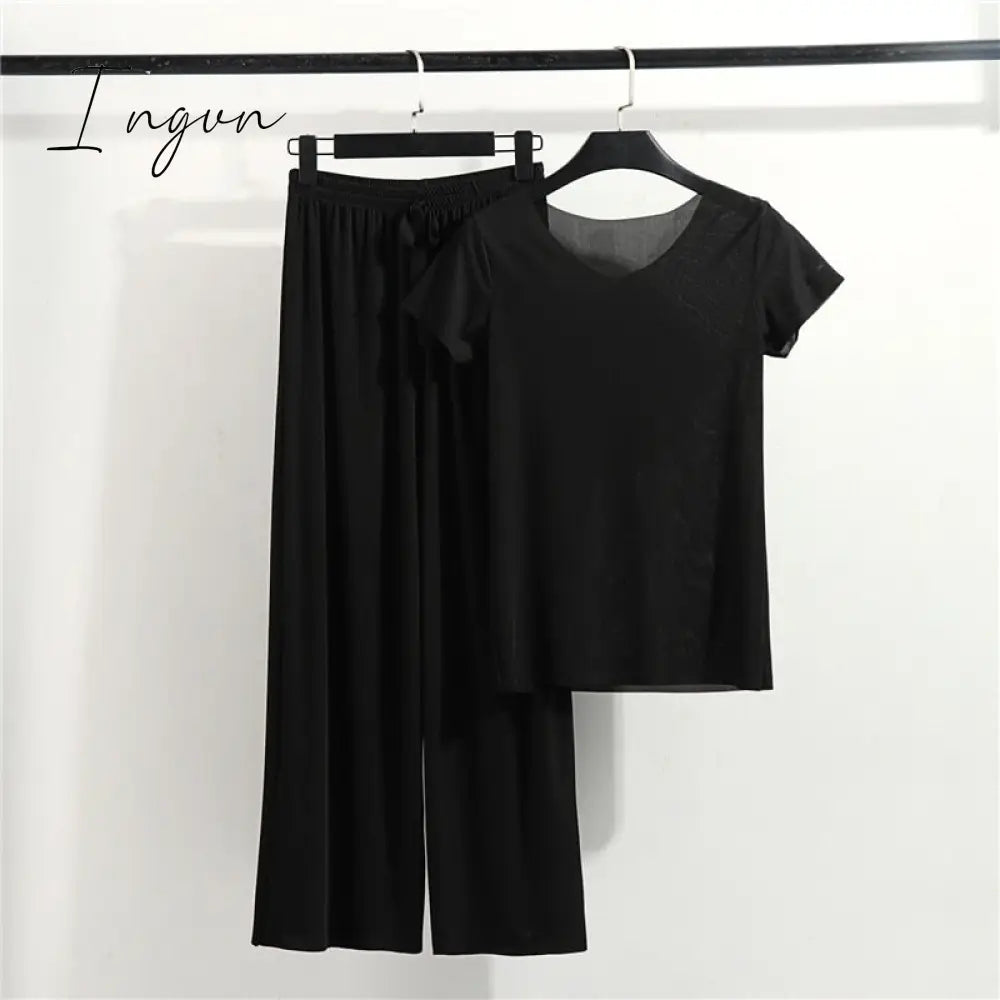 Ingvn - Female Home Clothes 2 Pieces Set Lady Home Suit Summer Women Lounge Wear Autumn Loose Homewear Suit for Women Pajamas Pants Set
