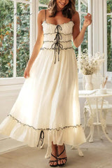 Ingvn- Sexy Vacation Solid Frenulum Backless U Neck Sling Dress Dresses