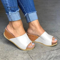 Ingvn - Fashion Style Peep Toe Slip-On Wedges Sandals