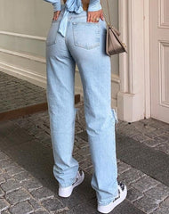 Voguable  Womens Loose Fit Jeans  Ripped Wide Leg For Women High Waist Blue Wash Casual Cotton Denim Trousers Summer Baggy Jean Pants