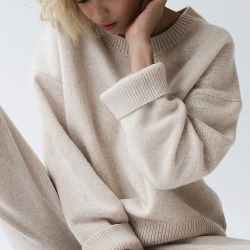 Voguable Elegant Women Sweater Oversized Knitted Basic Pullovers O Neck Loose Soft Female Knitwear Jumper