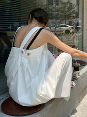 Ingvn - Irregular Loose Jumpsuit Summer Women Strap Solid Color 2023 New Arrival Casual Women Wide Leg White Jumpsuit