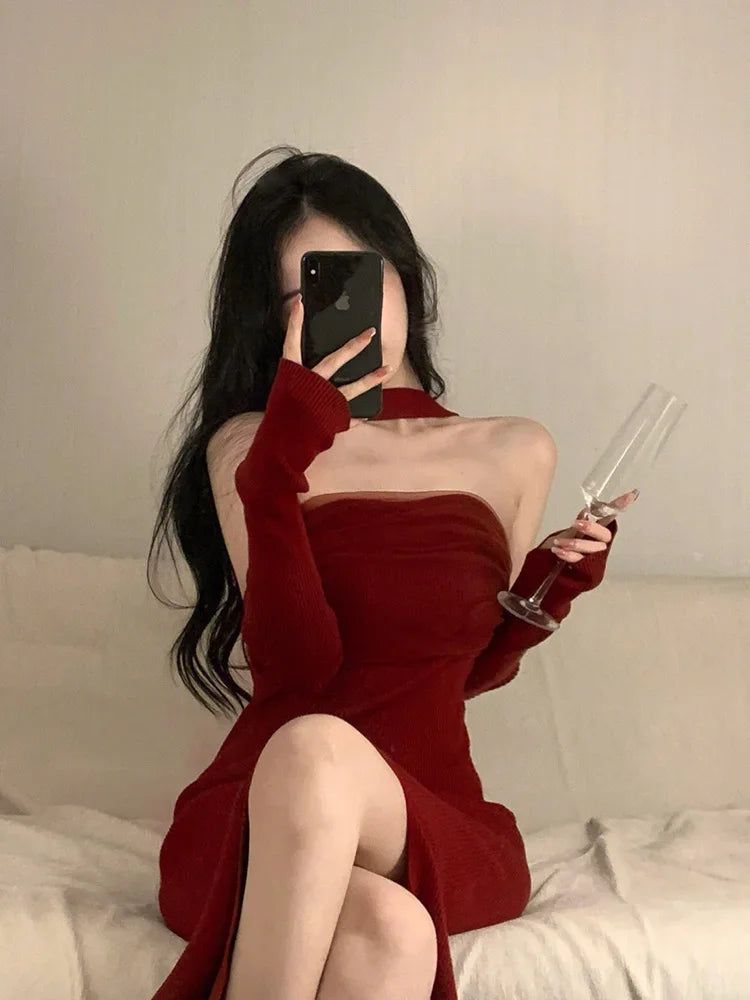 Neck One Shoulder Skirt Long Winter Waist Slim Wrap Hip Party es Women Dress Vestidos Para Mujer