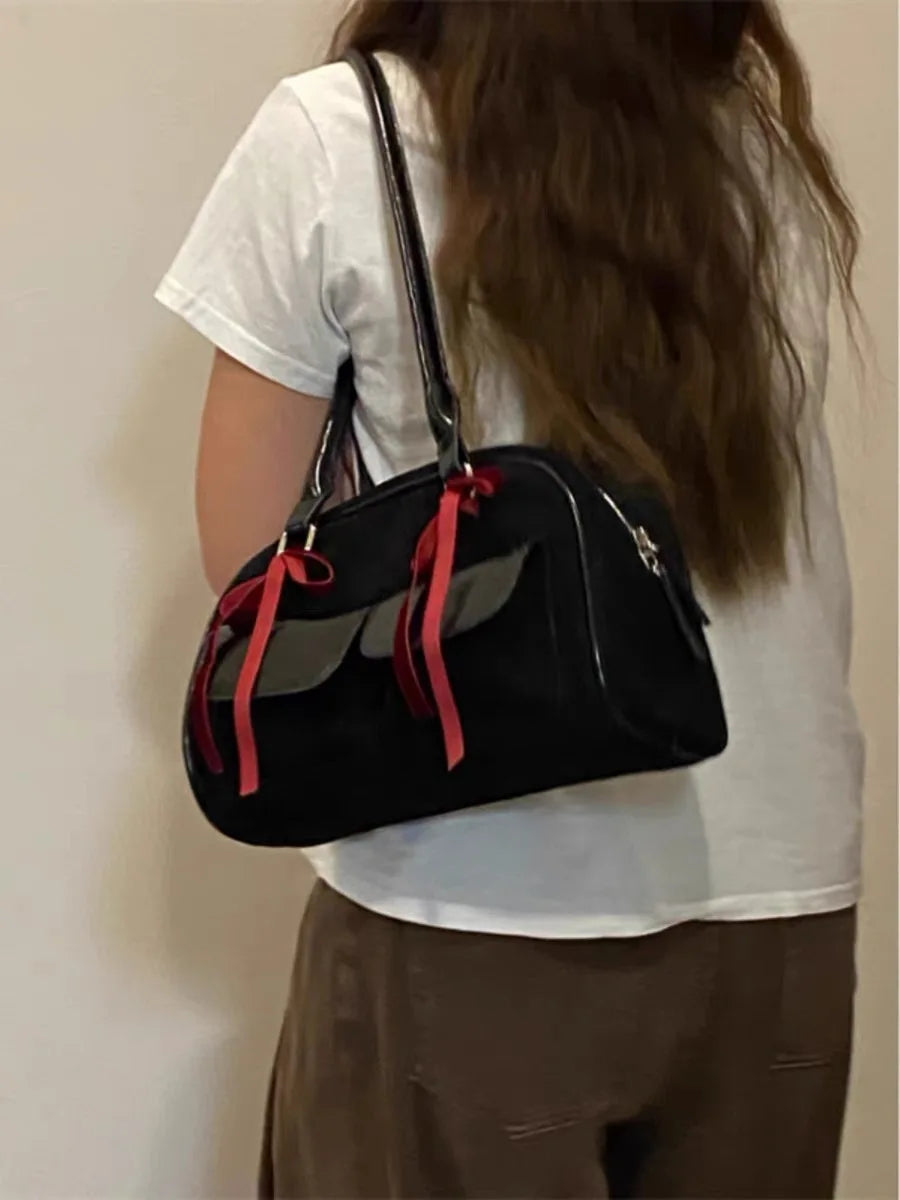 INGVN  2024 New Women Y2k Aesthetic Bow Shoulder Bags Vintage Casual Streetwear Fashion Handbags Trendy All Match Simple Underarm Bag