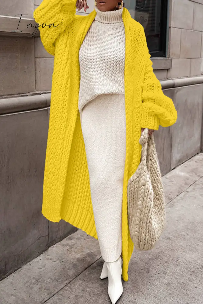 Ingvn - Casual Solid Weave Cardigan Collar Outerwear