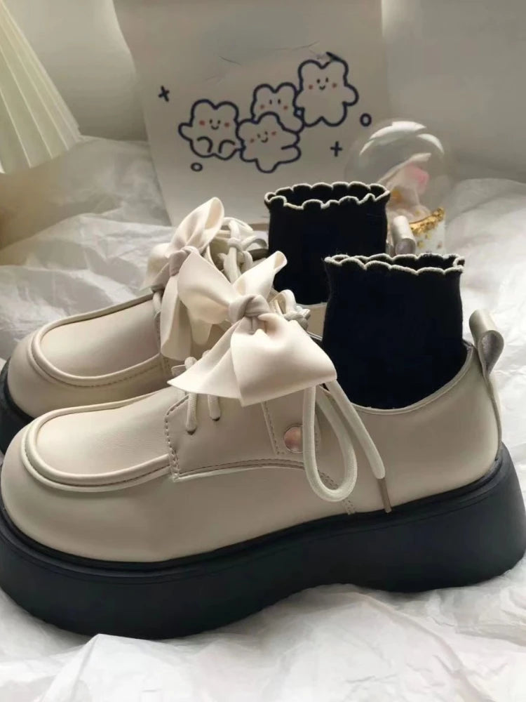 Ingvn  College Style Vintage Shoes Women Japanese Kawaii Bow Casual Mary Janes Shoes Female Lace-up Elegant Platform Shoes Summer