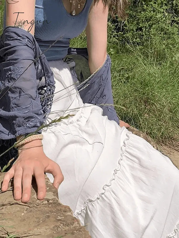Ingvn - Solid Color Tiered Midi Skirt
