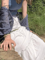 Ingvn - Solid Color Tiered Midi Skirt