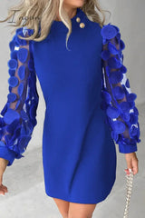 Ingvn - Elegant Solid Buttons Appliques Half A Turtleneck A Line Dresses