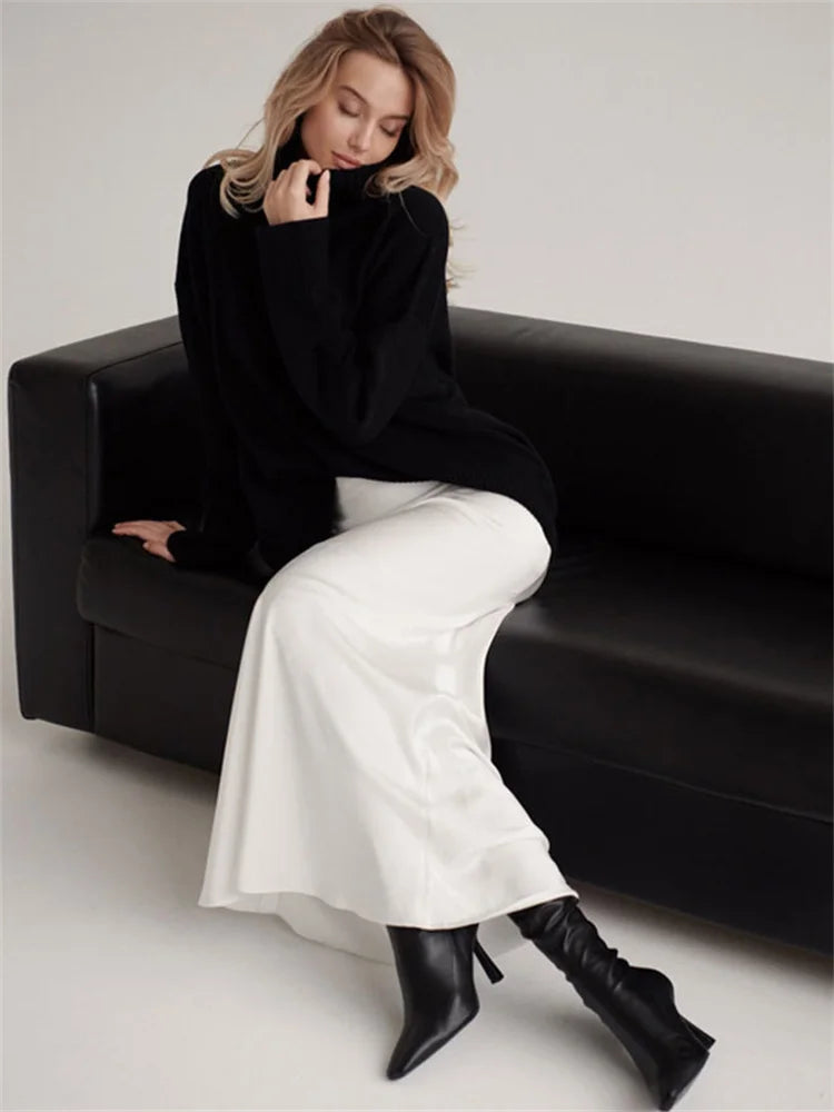 Summer Satin High Waist Long Skirt Female Slim Patchwork Fashion Elegant Streetwear Casual Solid Maxi Skirt Clothes