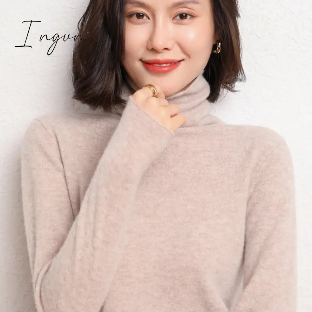 Ingvn - 100% Pure Wool Cashmere Sweater Fall/Winter Pile Collar Pullover Korean Fashion Casual Knitted Tops Women Jacket Long Sleeve