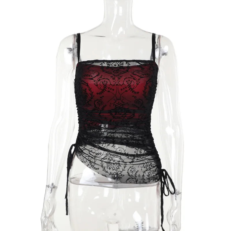 New Arrival Gothic Style Vintage Black Double-layered  Crop Top for Women Summer