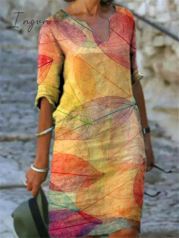 Ingvn - Printed Loose Satin Night Dress Women's Fashion Casual Vintage Spring Summer All-match Plus Size Beach Dresses Vestidos