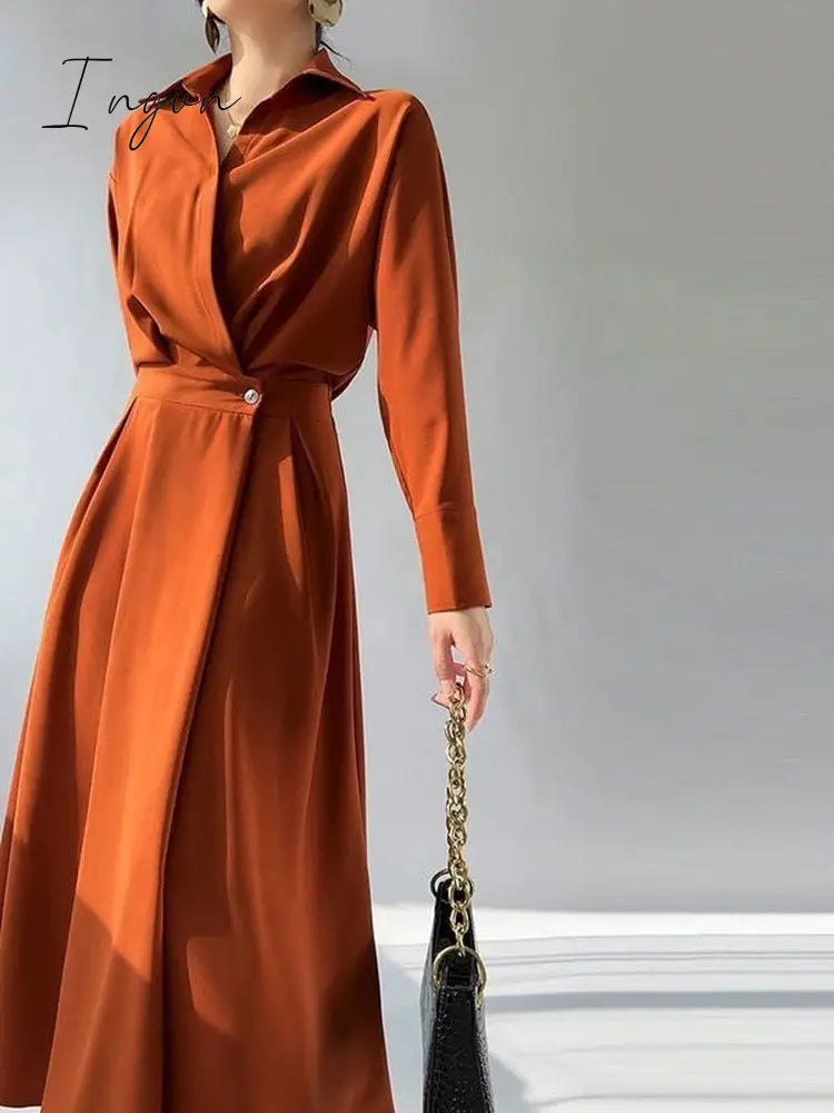 Ingvn - Women Dress Shirt Dress Long Evening Female Vintage Maxi Party Oversize Beach Woman Dresses Casual Elegant Prom Black
