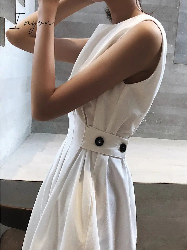Ingvn - Women White Dress Black Fashion Elegant Party O-neck Sleeveless Vestido Tank Sundress Female spring summer