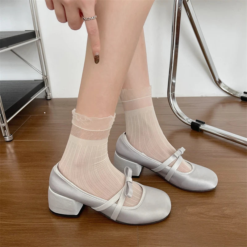 Ingvn  New Mary Janes Shoes Women's High Heels Pumps Women Butterfly-knot Square Heel Shoes Women Thick Heel Shoes Zapatos Mujer