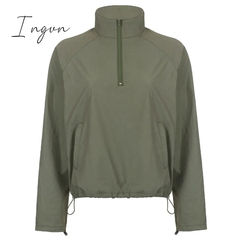 Ingvn - Joggers Baggy Wide Leg Sweatpants Sets Loose Drawstring Low Waist Streetwear Cargo Pants Turtleneck Top 2 Piece Set