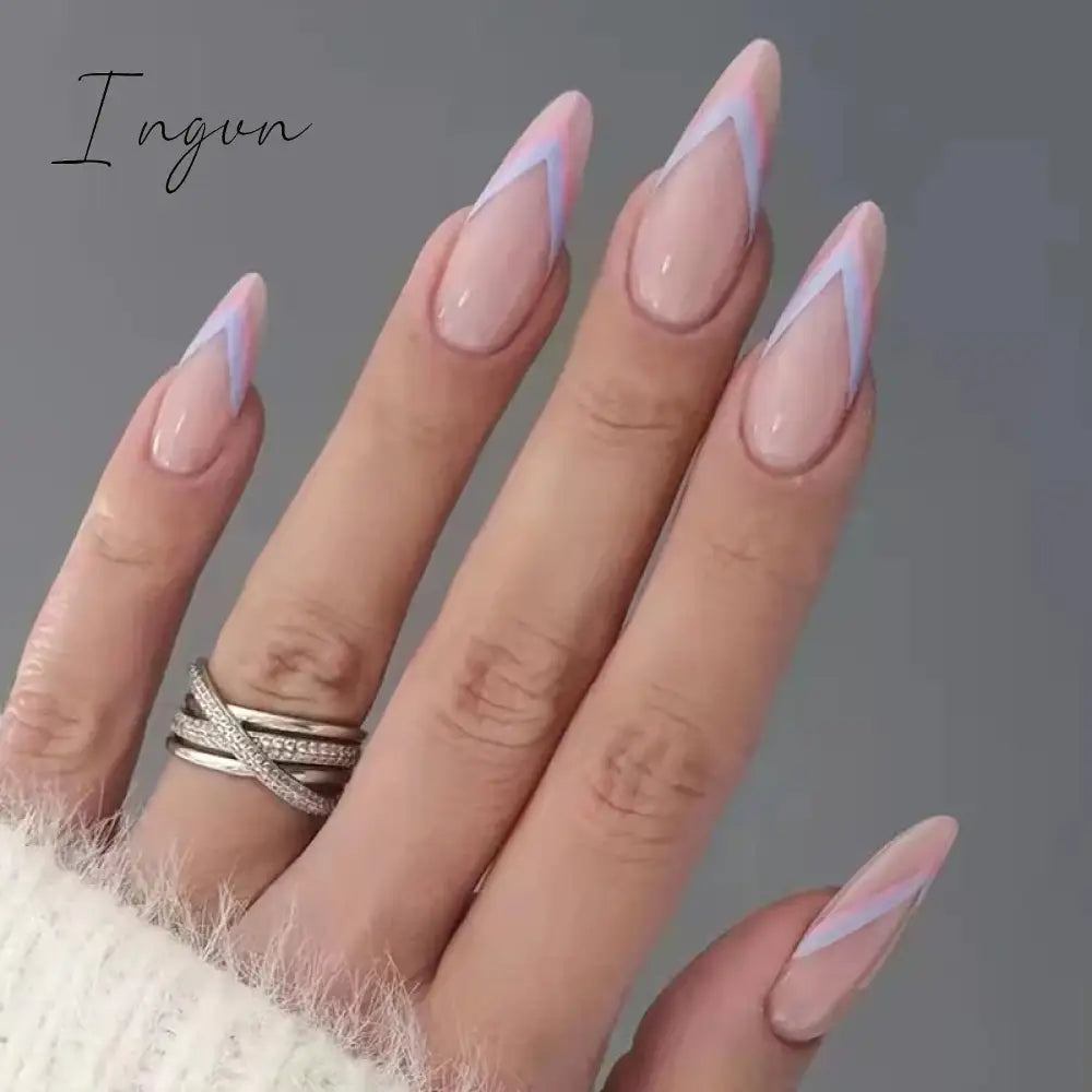 24Pcs Cute Oval False Nails Reusable And Adhesives Aesthetic False Almond Nails Complete Nail Kit Acrylic Press On Set For Gel