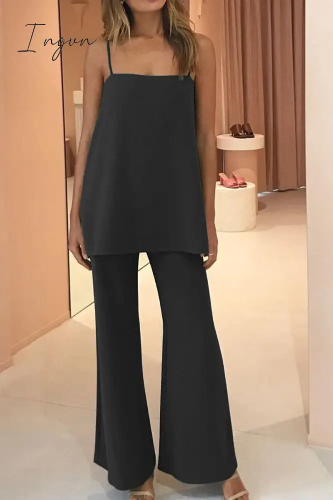 Ingvn - Casual Solid Patchwork Spaghetti Strap Sleeveless Two Pieces(4 Colors)