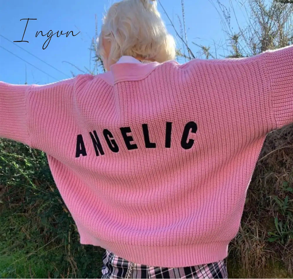 Ingvn - Kawaii Fairycore Pink Sweater Women Aesthetic Streetwear Long Sleeve Crop Tops Y2k E-girl Autumn Knittwear Outfit Femme new years eve outfits women