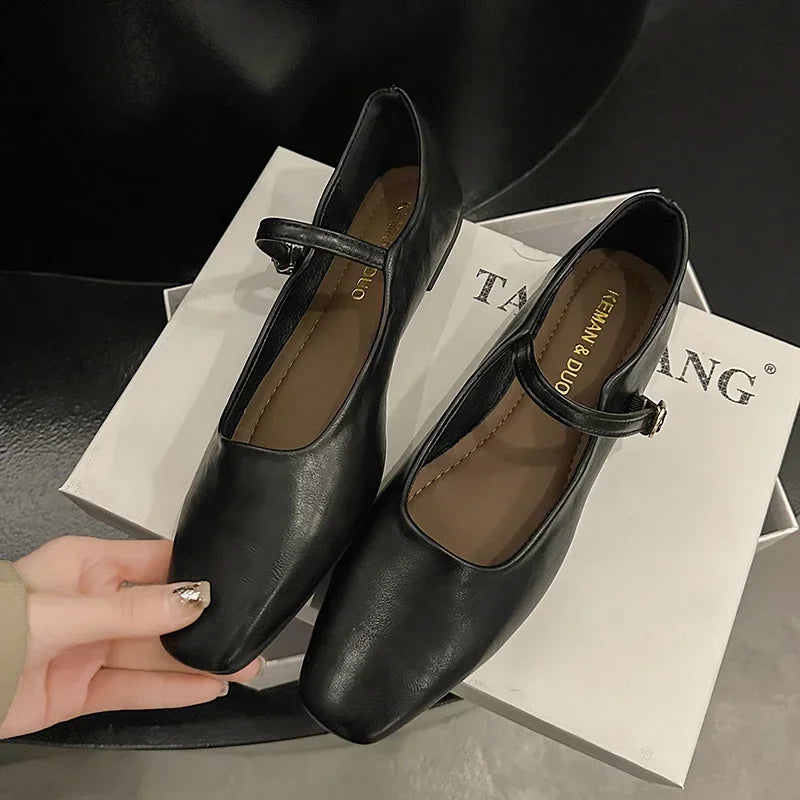 Mary Jane Single Shoes Thick Heel Elegant Classic Retro Flats Square Toe Comfortable Soft Shallow Low Heel Women's Loafers Shoes