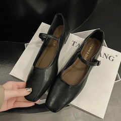 Mary Jane Single Shoes Thick Heel Elegant Classic Retro Flats Square Toe Comfortable Soft Shallow Low Heel Women's Loafers Shoes
