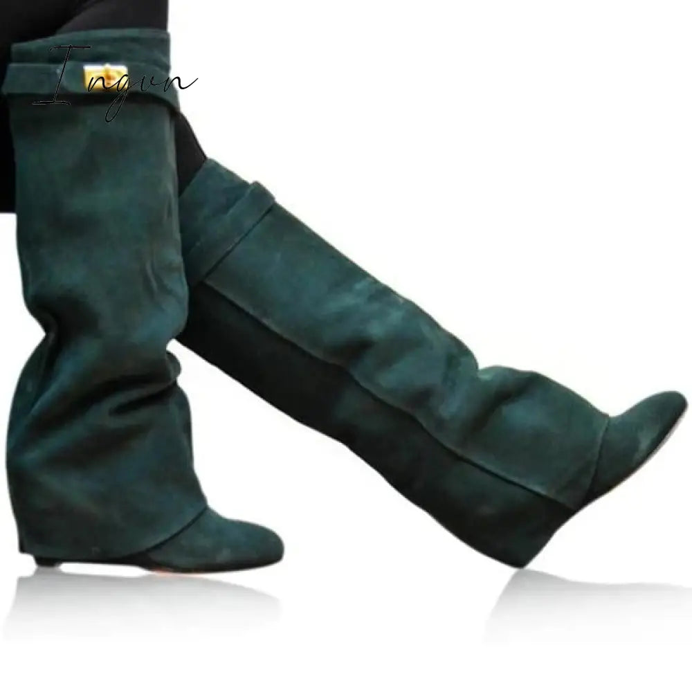 Ingvn - Stylish Faux Leather Hidden Heel Tall Boots