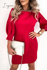 Ingvn - Elegant Solid With Bow Zipper O Neck Pencil Skirt Dresses