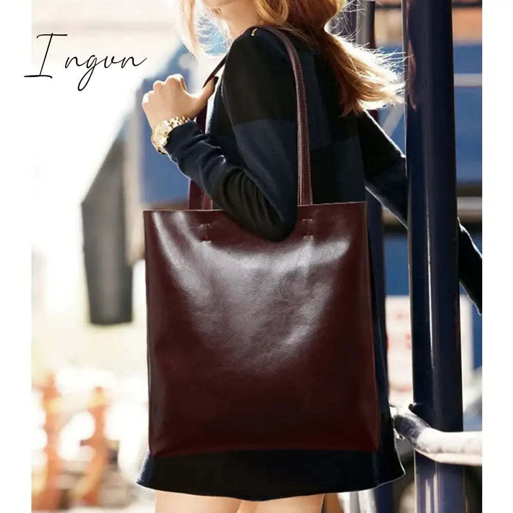 Ingvn - Cow Leather Bag Ladies Genuine Leather Handbags Big Women Bag Large Vintage Female 2024 Office Hand Shoulder Bags For Women Tote