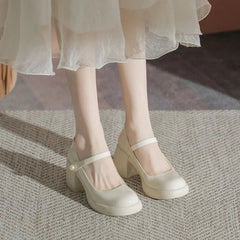 Ingvn  Shoes for Woman  with Medium Heels Gothic Women's Summer Footwear Japanese Style Lolita Pearl Round Toe Mary Jane Platform E