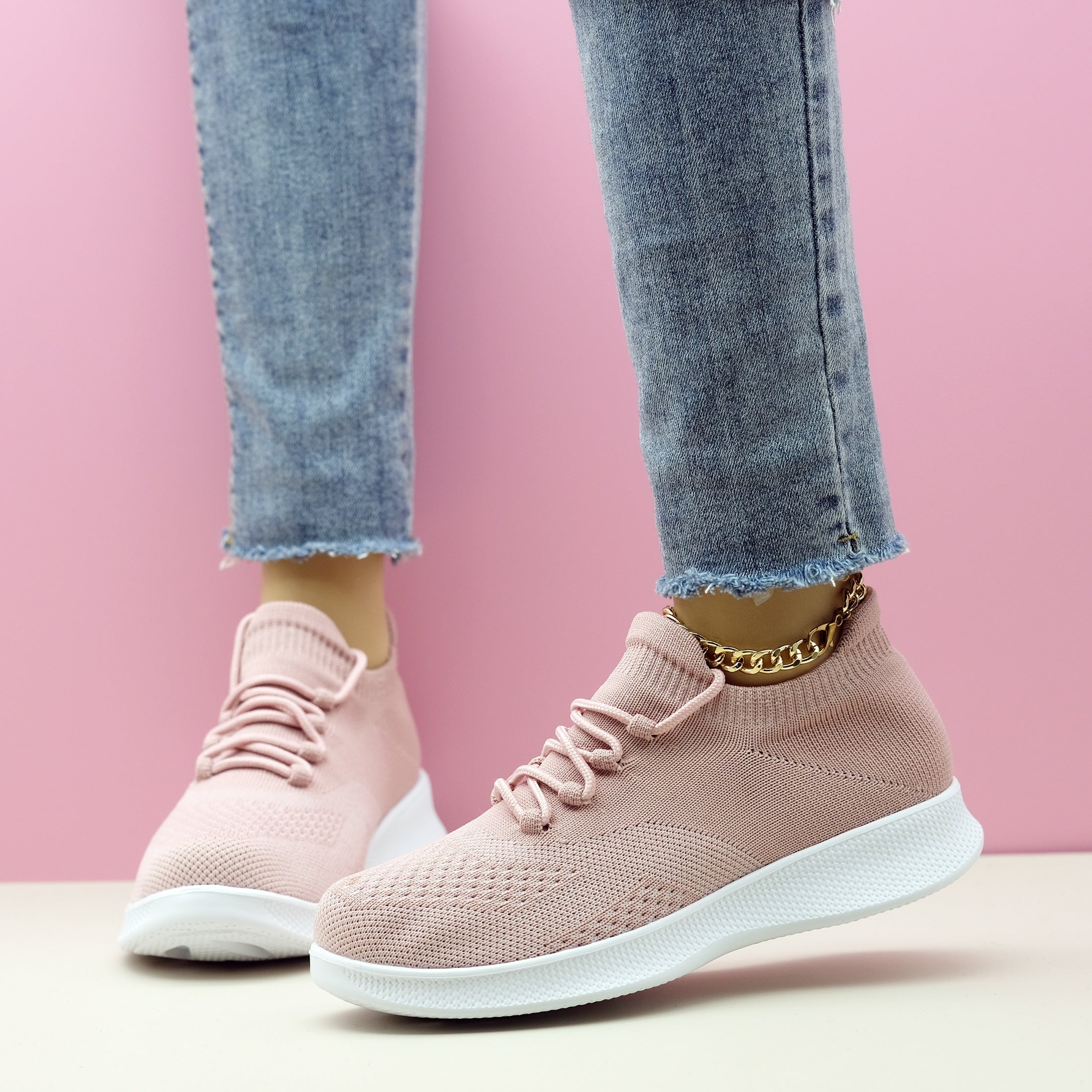 Women's Breathable Knit Sneakers, Casual Lace Up Outdoor Shoes, Comfortable Low Top Shoes plus size