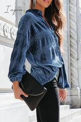 Ingvn - Elegant Solid Fold Turndown Collar Tops