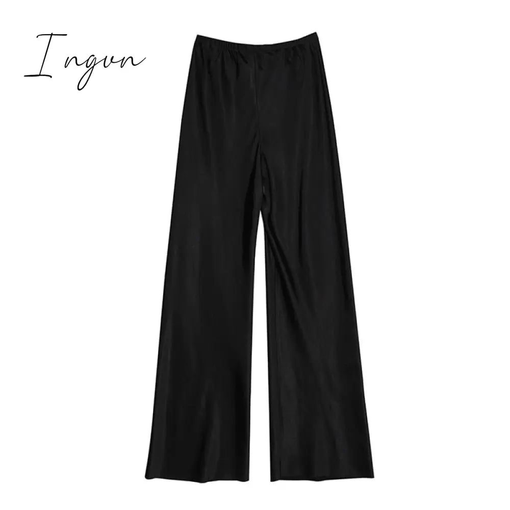 Ingvn - Satin Wide Leg Pants Long Floor Casual Pants Women's Summer