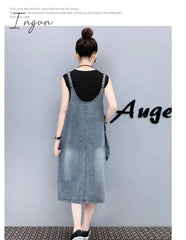 Ingvn - Summer Adjustable Strap Denim Dress Sundress Women Sleeveless  Long  Bandage Dresses for Womens Korean Street Robe Femme 2023
