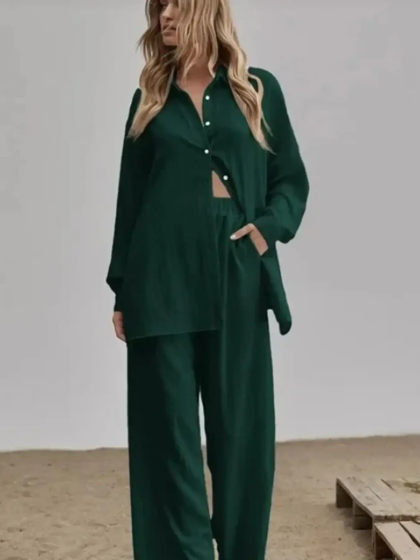 Button Up Long Sleeve Shirt and Pants Set