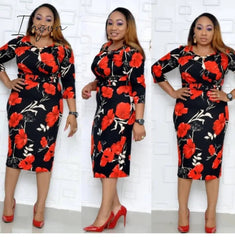 Ingvn - new arrival summer sexy  style african women printing polyester plus size dress L-XXL