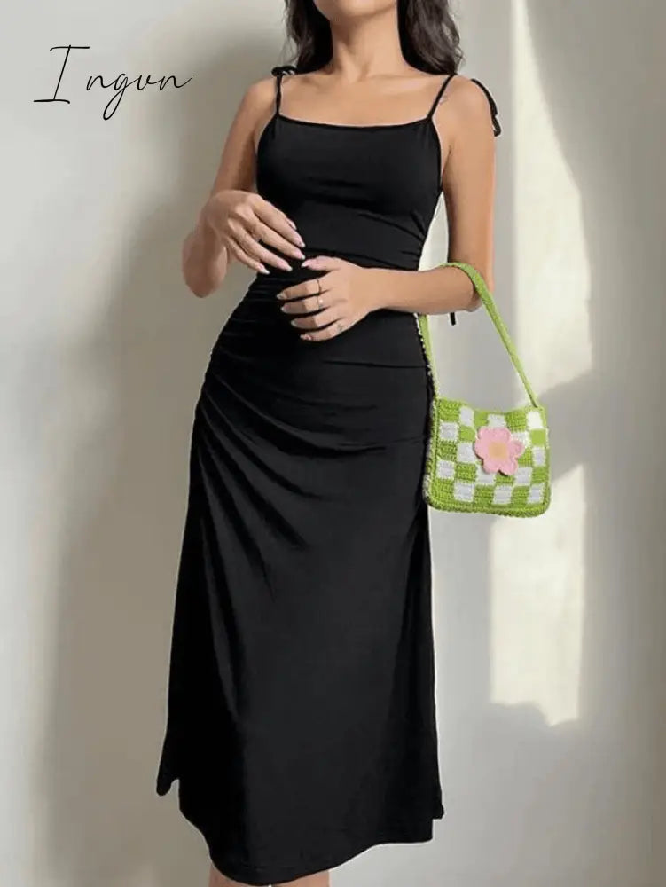 Ingvn - Backless Tie Strap Maxi Dress