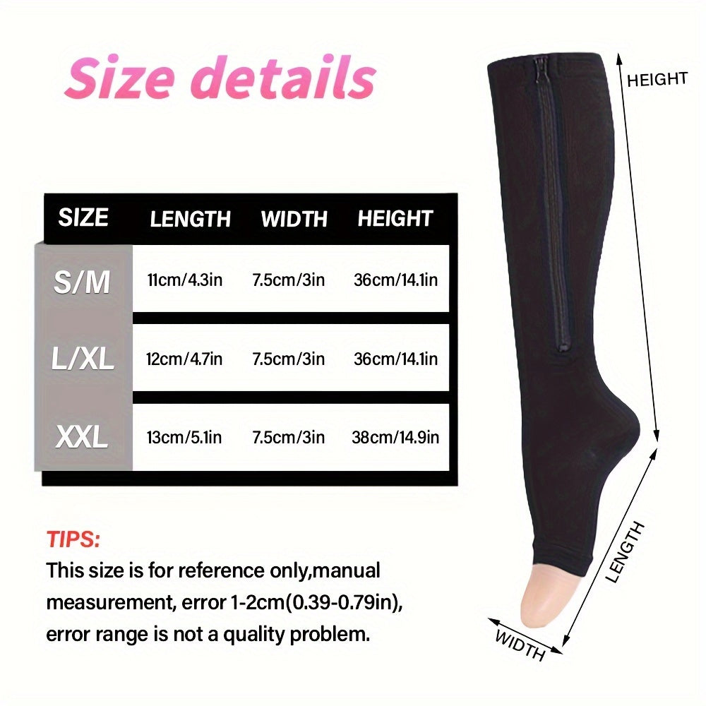 2 Pairs Compression Socks For Running, And Athletics - Open Toe, Zipper Closure, Thermal