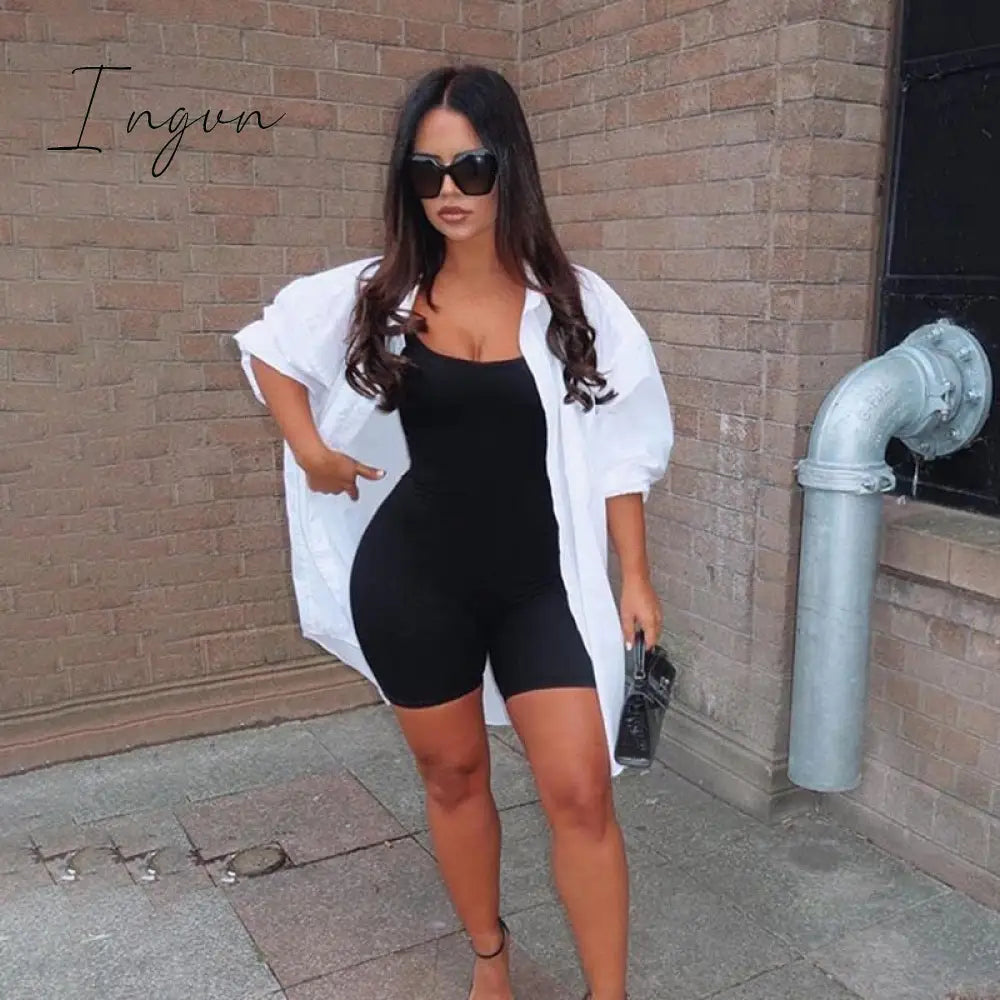 Ingvn - Fashion Trends Summer Women Sexy Jumpsuit Streetwear Sleeveless Bodycon Solid Knitted Sport Playsuits Romper Overalls For Women